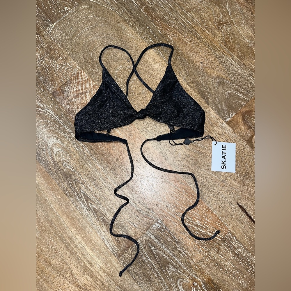 Skatie Sarah Bikini Top (in black sparkle) - XS